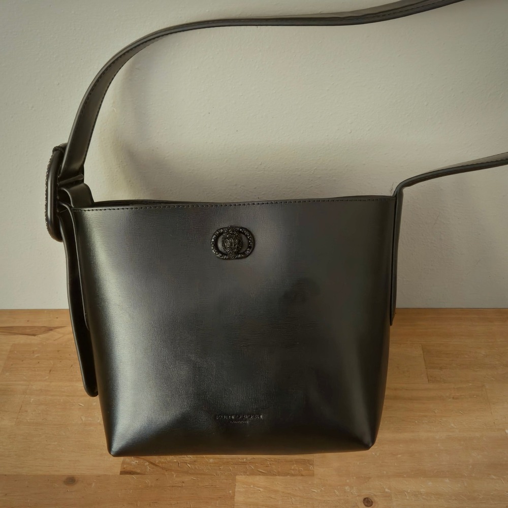 Kurt Geiger Chelsea Bucket Bag Women Small Black Purse New Leather Crystal Eagle
